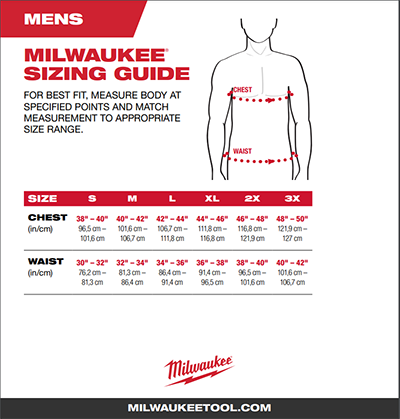 Milwaukee heated jacket size guide men