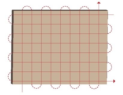 Graphic explaining spraying overlap technique.